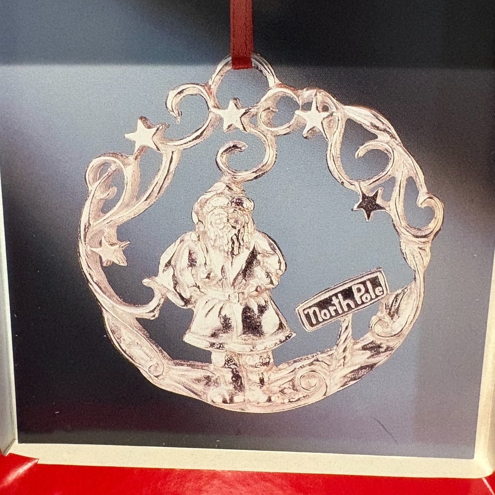Vtg GORHAM Silverplate Santa Claus North Pole Christmas Ornament w/ Box Needs